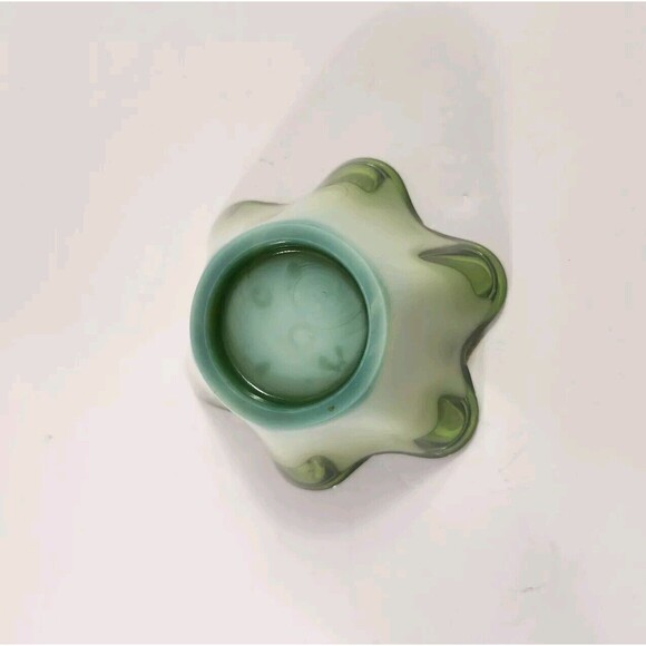 Vintage Mid Century Jade Green And White Sasaki Art Glass Bowl Ashtray Cigars - Picture 5 of 10